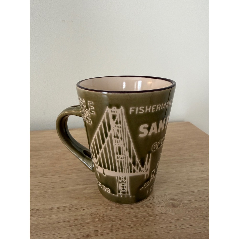 San Francisco Ceramic Mug Golden Gate Alcatraz Fisherman's Wharf Olive Green